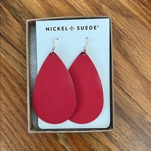 Nickel and Suede Kiss Me Red Teardrop Earrings Size M
